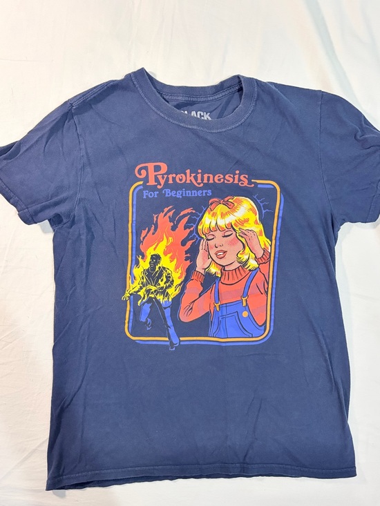 Black Matter Tops - Black Matter Navy Graphic Tee with Retro Pyrokinesis Print